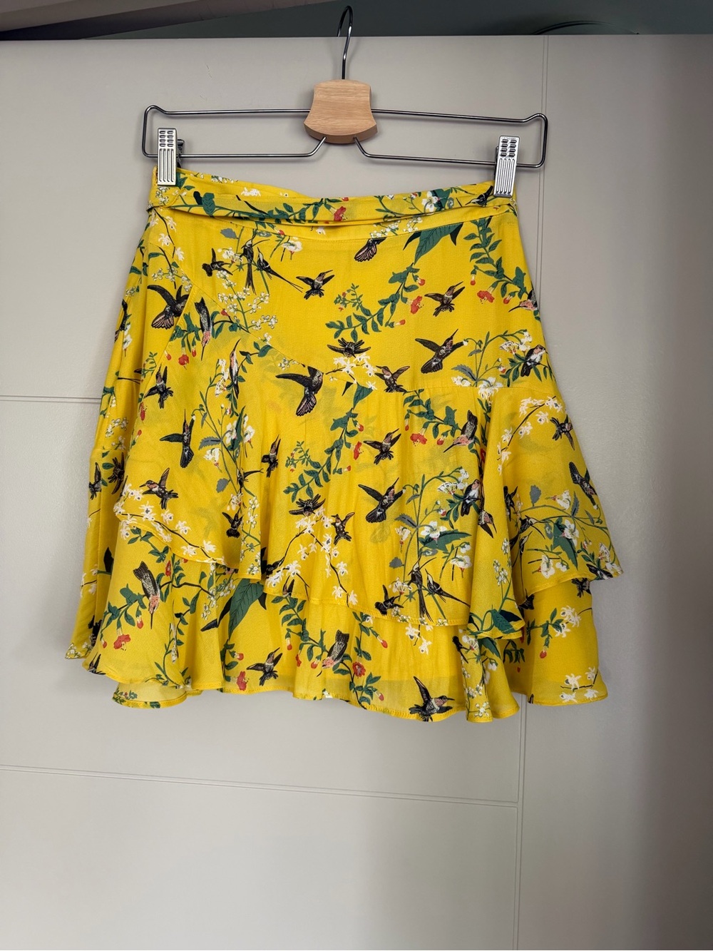 Oasis Hermione Yellow Bird & Floral Wrap Ruffle Skirt – Size 4 - Picture 5 of 8